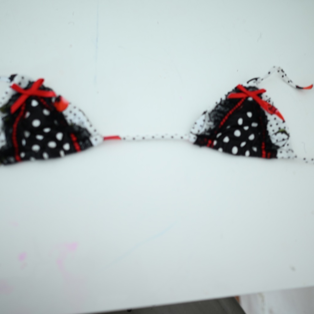 beach bunny black and white polkadot cherry pie bikini top